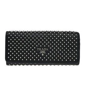 PRADA Studded Long Bifold Wallet Leather Black Silver Italy 02EG269